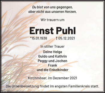 Traueranzeige von Ernst Puhl von Märkische Oderzeitung