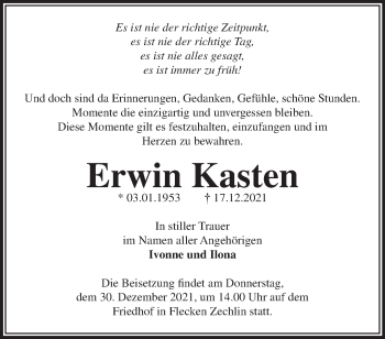 Traueranzeige von Erwin Kasten von Märkische Oderzeitung