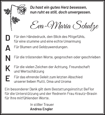 Traueranzeige von Eva-Maria Schulze von Märkische Oderzeitung