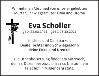 Traueranzeige von Eva Scholler von Märkische Oderzeitung