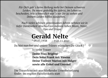 Traueranzeige von Gerald Nelte von Märkische Oderzeitung