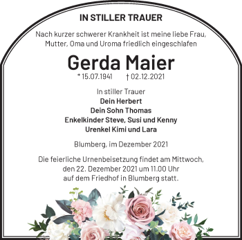 Traueranzeige von Gerda Maier von Märkische Oderzeitung