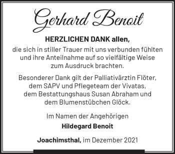 Traueranzeige von Gerhard Benoit von Märkische Oderzeitung