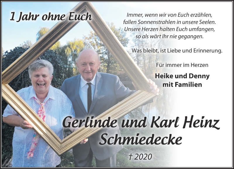  Traueranzeige für Gerlinde und Karl Heinz Schmiedecke vom 12.12.2021 aus Märkische Oderzeitung