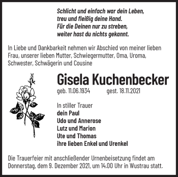 Traueranzeige von Gisela Kuchenbecker von Märkische Oderzeitung