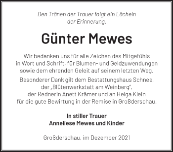 Traueranzeige von Günter Mewes von Märkische Oderzeitung