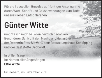 Traueranzeige von Günter Witte von Märkische Oderzeitung