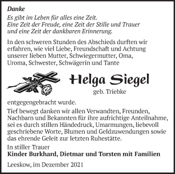 Traueranzeige von Helga Siegel von Märkische Oderzeitung