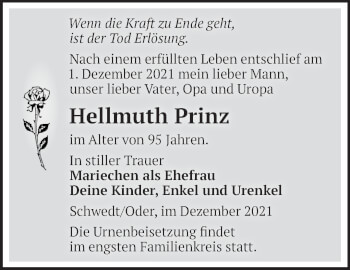 Traueranzeige von Hellmuth Prinz von Märkische Oderzeitung