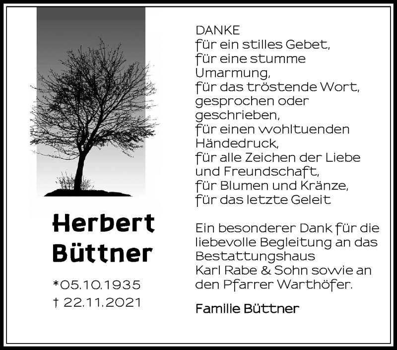  Traueranzeige für Herbert Büttner vom 15.12.2021 aus Märkische Oderzeitung