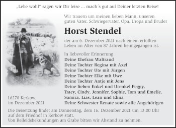 Traueranzeige von Horst Stendel von Märkische Oderzeitung