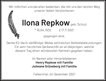 Traueranzeige von Ilona Repkow von Märkische Oderzeitung