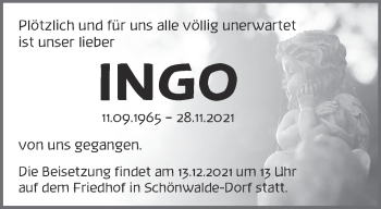 Traueranzeige von Ingo  von Märkische Oderzeitung