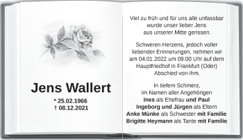 Traueranzeige von Jens Wallert von Märkische Oderzeitung