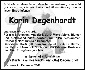 Traueranzeige von Karin Degenhardt von Märkische Oderzeitung