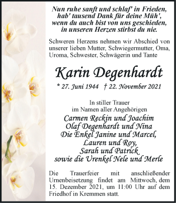 Traueranzeige von Karin Degenhardt von Märkische Oderzeitung