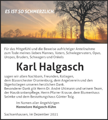 Traueranzeige von Karl Halgasch von Märkische Oderzeitung