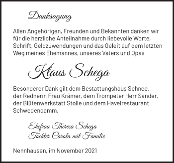 Traueranzeige von Klaus Schega von Märkische Oderzeitung