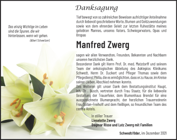 Traueranzeige von Manfred Zwerg von Märkische Oderzeitung