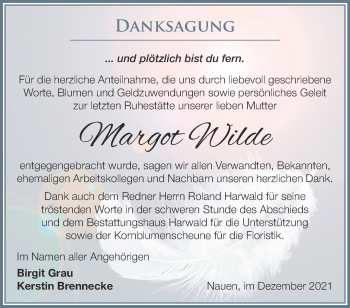 Traueranzeige von Margot Wilde von Märkische Oderzeitung