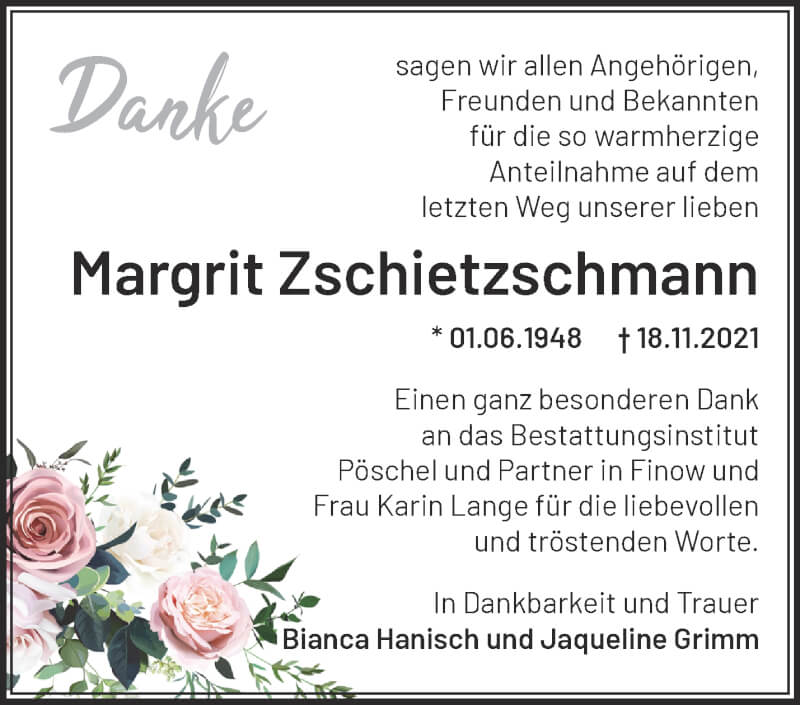 Traueranzeige für Margrit Zschietzschmann vom 11.12.2021 aus Märkische Oderzeitung