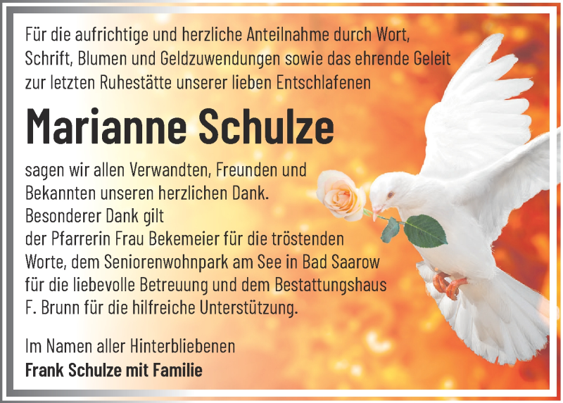  Traueranzeige für Marianne Schulze vom 04.12.2021 aus Märkische Oderzeitung
