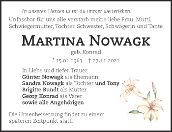 Traueranzeige von Martina Nowagk von Märkische Oderzeitung