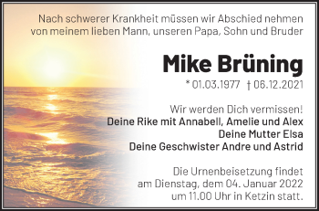 Traueranzeige von Mike Brüning von Märkische Oderzeitung