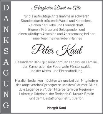 Traueranzeige von Peter Kaul von Märkische Oderzeitung