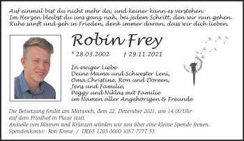 Traueranzeige von Robin Frey  von Märkische Oderzeitung