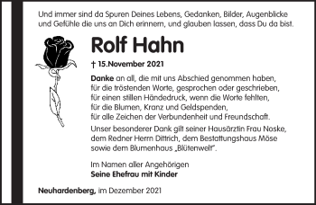 Traueranzeige von Rolf Hahn von Märkische Oderzeitung