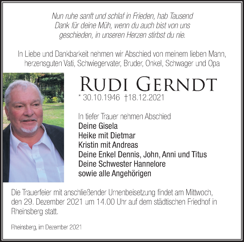  Traueranzeige für Rudi Gerndt vom 24.12.2021 aus Märkische Oderzeitung