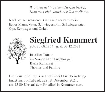 Traueranzeige von Siegfried Kummert von Märkische Oderzeitung