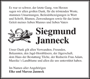 Traueranzeige von Siegmund Janneck von Märkische Oderzeitung