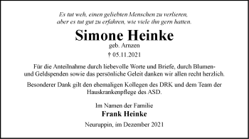 Traueranzeige von Simone Heinke von Märkische Oderzeitung