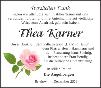 Traueranzeige von Thea Karner von Märkische Oderzeitung