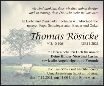 Traueranzeige von Thomas Rösicke von Märkische Oderzeitung