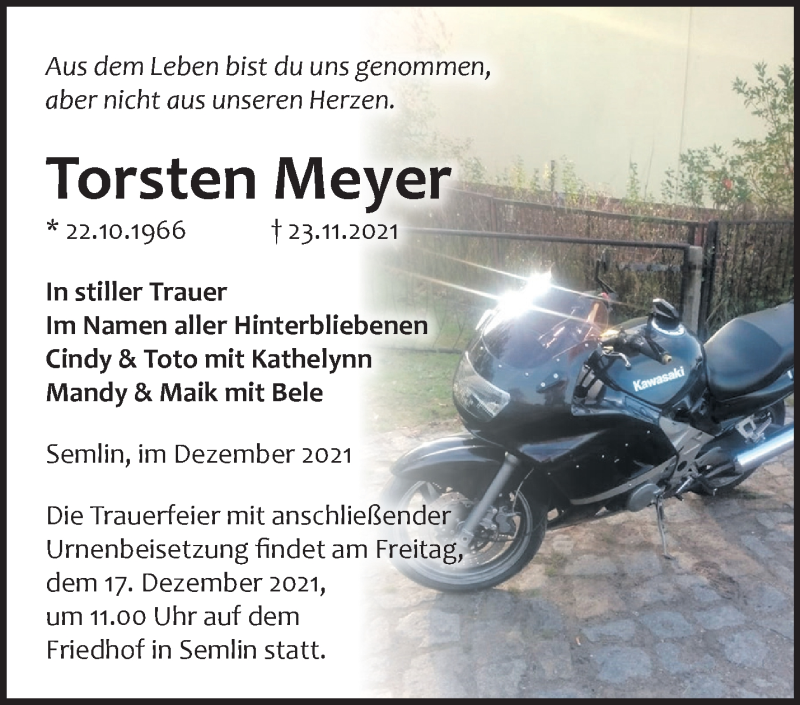  Traueranzeige für Torsten Meyer vom 05.12.2021 aus Märkische Oderzeitung