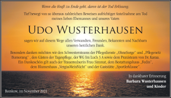 Traueranzeige von Udo Wusterhausen von Märkische Oderzeitung