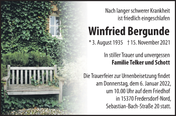 Traueranzeige von Winfried Bergunde von Märkische Oderzeitung