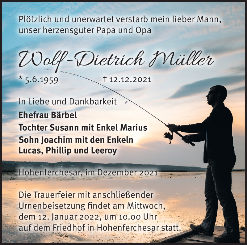  Traueranzeige für Wolf-Dietrich Müller vom 19.12.2021 aus Märkische Oderzeitung