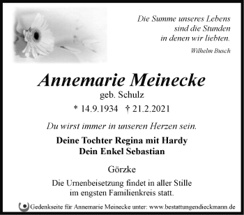 Traueranzeige von Annemarie Meinecke von Märkische Oderzeitung