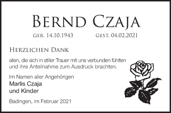 Traueranzeige von Bernd Czaja von Märkische Oderzeitung