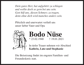 Traueranzeige von Bodo Nüse von Märkische Oderzeitung