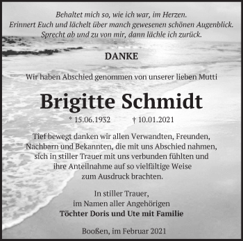 Traueranzeige von Brigitte Schmidt von Märkische Oderzeitung