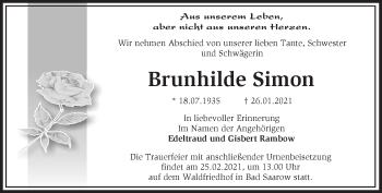 Traueranzeige von Brunhilde Simon von Märkische Oderzeitung