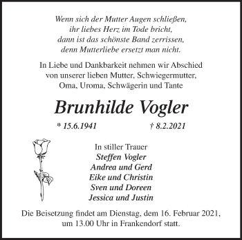 Traueranzeige von Brunhilde Vogler von Märkische Oderzeitung