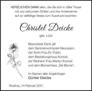 Traueranzeige von Christel Deicke von Märkische Oderzeitung