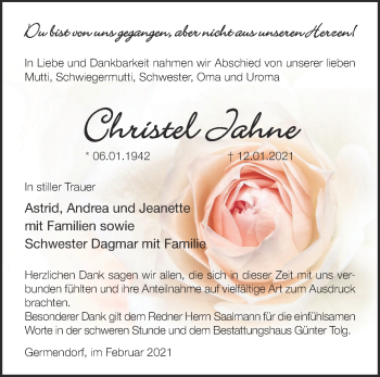 Traueranzeige von Christel Jahne von Märkische Oderzeitung