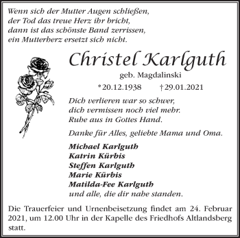 Traueranzeige von Christel Karlguth von Märkische Oderzeitung